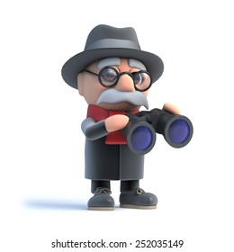 3d Render Of An Old Man Holding A Pair Of Binoculars.