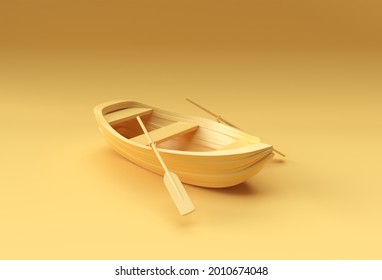 3d Render Old Row Boat Isolated On Yellow Background.