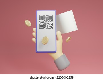 3D render of online financial transaction concept via mobile phone Shopping, hand-appointed, phone, bill and QR code. 3d rendering illustration - Powered by Shutterstock