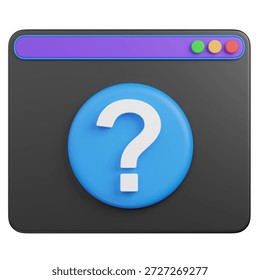 3d render Online Help and Support Browser Window with Question Mark icon 