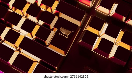 3D Render online shoping shoping chart button with pink - purple - orange - blue colors light and shadows