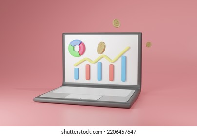 3d render of online trading concepts Investing in stocks or online businesses is decorated with laptops. Coins, graphs. 3d rendering illustration - Powered by Shutterstock