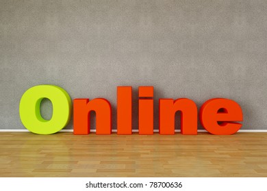 3d render of a online word on a room