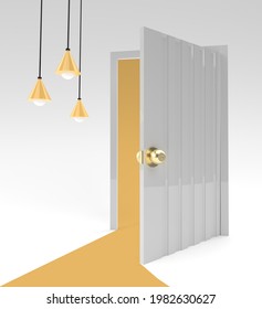 3D Render Open Door Symbol Of New Career, Opportunities, Business Ventures And Initiative. Business Concept Design.