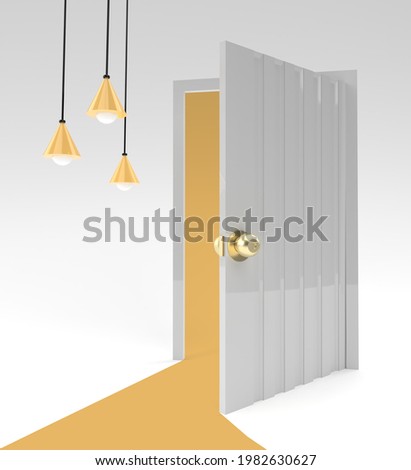 3D Render Open door Symbol of new career, opportunities, business ventures and initiative. Business concept Design.