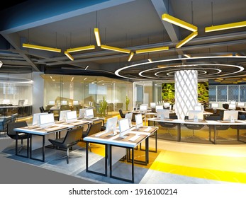 3d Render Of Open Office  Team Working Space