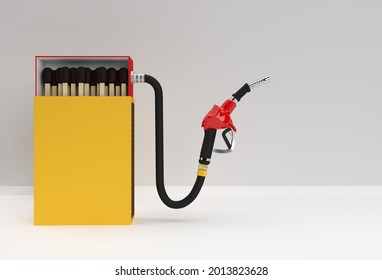 3D Render Opened Blank Matchbox Mockup With Fuel Pump Nozzle Isolated On Color Background