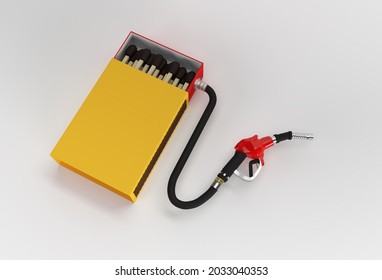 3D Render Opened Blank Matchbox Mockup With Fuel Pump Nozzle Isolated On Color Background