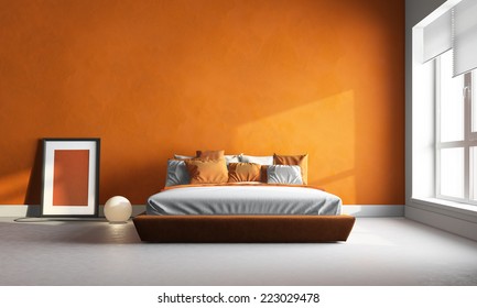 3d Render Of Orange Bedroom