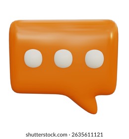 3D render of orange speech bubble with three white dots suitable for social media, marketing, communication graphics, technology, chatbot icons	
