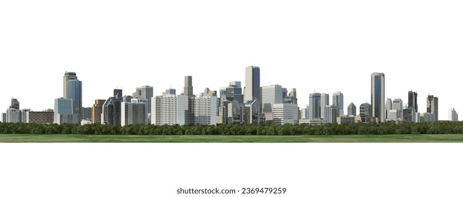 3D render panorama view high-rise cities On background: White with clipping path