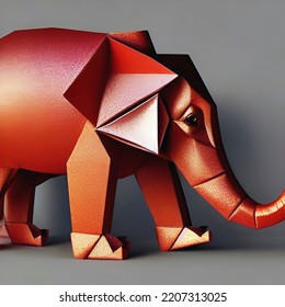 3d Render Of A Paper Crafted Polygonal Of An Elephant . Low Poly Sculpture Of A Mammoth