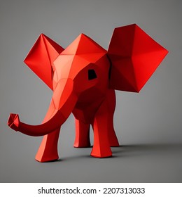 3d Render Of A Paper Crafted Polygonal Of An Elephant . Low Poly Sculpture Of A Mammoth