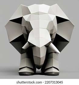 3d Render Of A Paper Crafted Polygonal Of An Elephant . Low Poly Sculpture Of A Mammoth