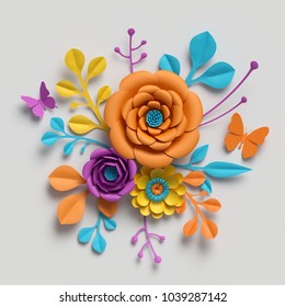 3d Render Paper Flowers Bouquet Vivid Stock Illustration 1039287142 ...