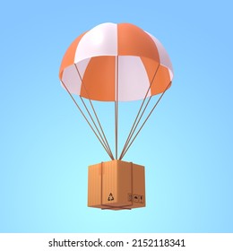 3d Render Of Parcel Box Flying In Sky With Parachute