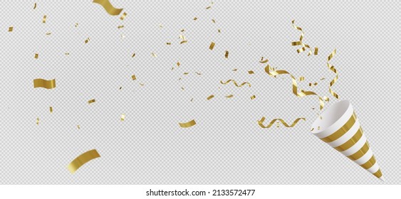 3d render of party poper with floating decoration on transparent background.