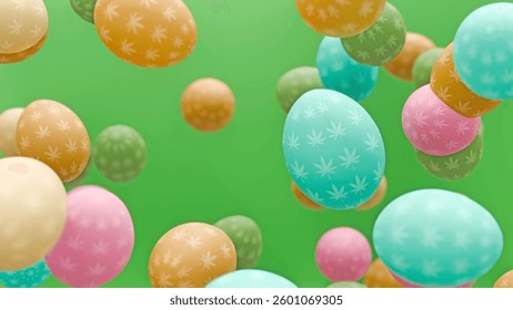 3D render of pastel Easter eggs with weed patterns, suspended in air. Unique and modern 420 Easter art. - Powered by Shutterstock - Get 15% off with code: PIKWIZARD15