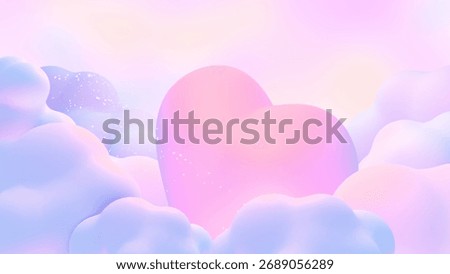 3D render Pastel Heart Surrounded by Clouds.
