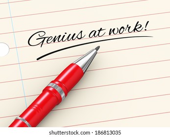 3d render of pen on paper written genius at work