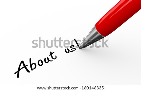 3d render of pen writing about us on white paper background