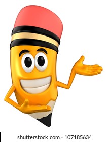 3d render of pencil mascot presenting