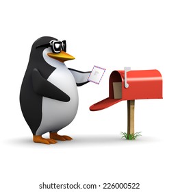 3d Render Of A Penguin Getting Mail From A Mailbox