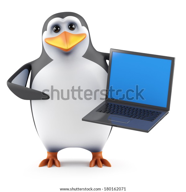 3d Render Penguin Holding Laptop Stock Illustration 180162071