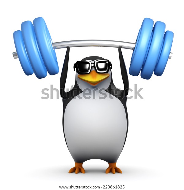 重りを頭の上に持ち上げるペンギンの3dレンダリング のイラスト素材