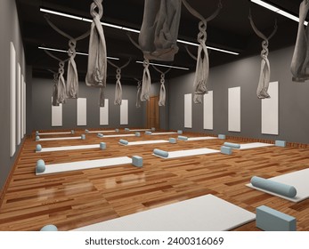 3D RENDER OF PILATES YOGA WELLNESS STUDIO INTERIOR - Powered by Shutterstock