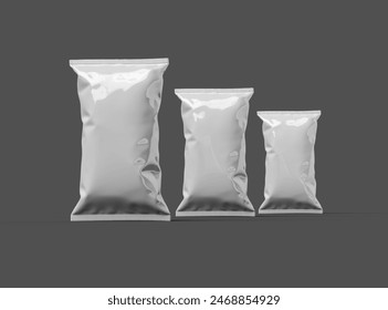 3D render of a pillowy snack packaging bag on a darker background