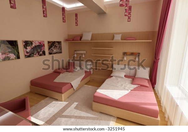 3d Render Pink Bedroom Stockillustration 3251945