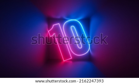 3d render, pink blue neon number ten, digital symbol inside square box glowing in ultraviolet light