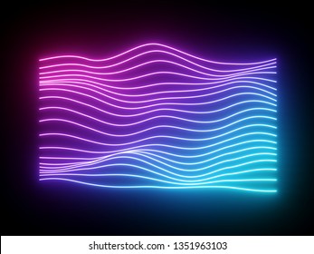 3d Render, Pink Blue Wavy Neon Lines, Electronic Music Virtual Equalizer, Sound Wave Visualization, Ultraviolet Light Abstract Background