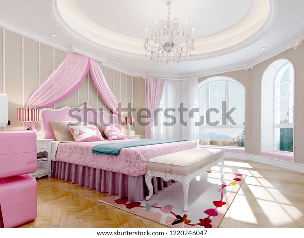 3d Render Pink Color Girl Bedroom Buildings Landmarks