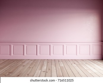 3d Render Of Pink Interior With Classic Panels On Wall And Natural Floor