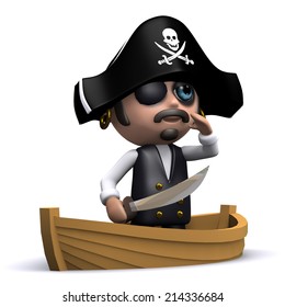 3d Render Of A Pirate In A Dinghy Calling Ahoy!