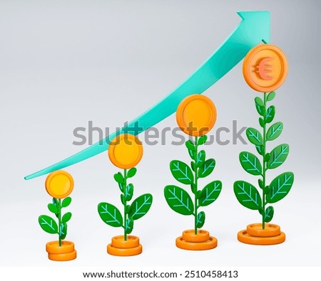 3d render of plants that continue to grow and produce coins for finance and investment. Can be used for banking, financial sector, fintech apps, seminar banners, financial and economic education