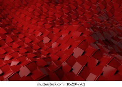 3d render plastic background with reflections. Displacement surface. Random patterns extruded from the wavy shape.