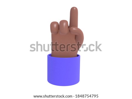 3D render, plastic cartoon afroamerican hand with index finger. Indicating, showing something above. Hand gesture. 