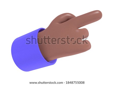 3D render, plastic cartoon afroamerican hand with index finger. Indicating, showing something. Hand gesture. 
