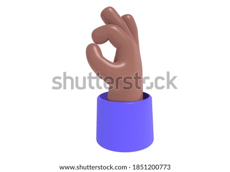 3D render, plastic cartoon afroamerican hand with sign of OK, confirmation, agreement, success. Hand gesture. 