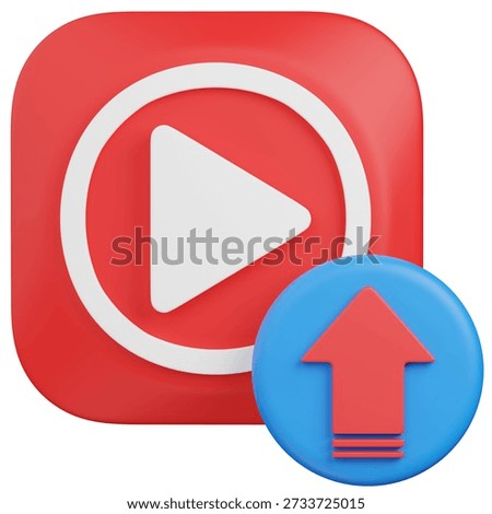 3D render Play Button with Up Arrow, media upload icon 