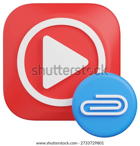 3d render play Button and Paperclip ,attachement media Icon