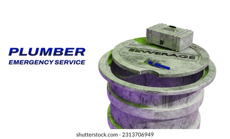 3d render Plumber box repair pipe plumbing home sewerage pipeline underground vector illustration. Technician maintenance with toolbox and wrench on the white background typography - Powered by Shutterstock