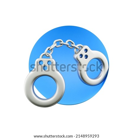 3D render policeman handcuffs icon. 3D render policeman handcuffs icon for web design isolated on white background 3D rendering handcuff icon illustration