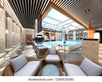 3d Render Pool Spa Wellness Space