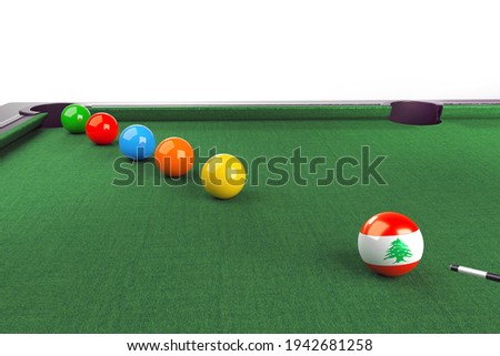 3d render of pool table with Lebanese flag on white ball