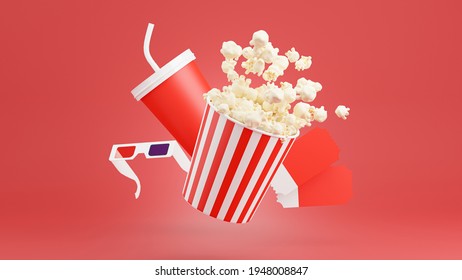 3d Render Of Popcorn With Cinema Time