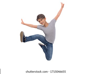3D Render : The portrait of a  boy is jumping in the air with happy feeling